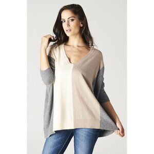 LOVESTITCH Beige + Gray Colorblock 3/4-Length Sleeve Wool Blend Sweater NWT S